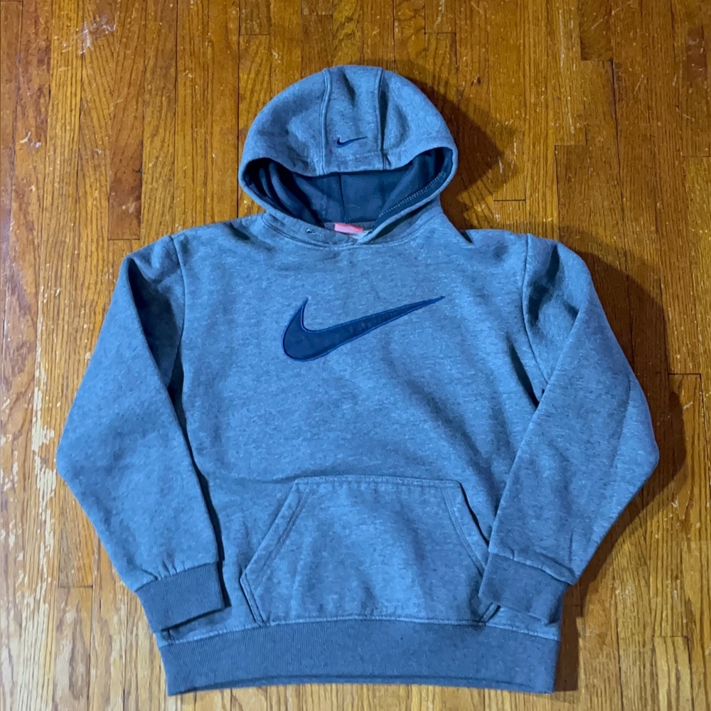 Gray Nike Hoodie with Blue Logo